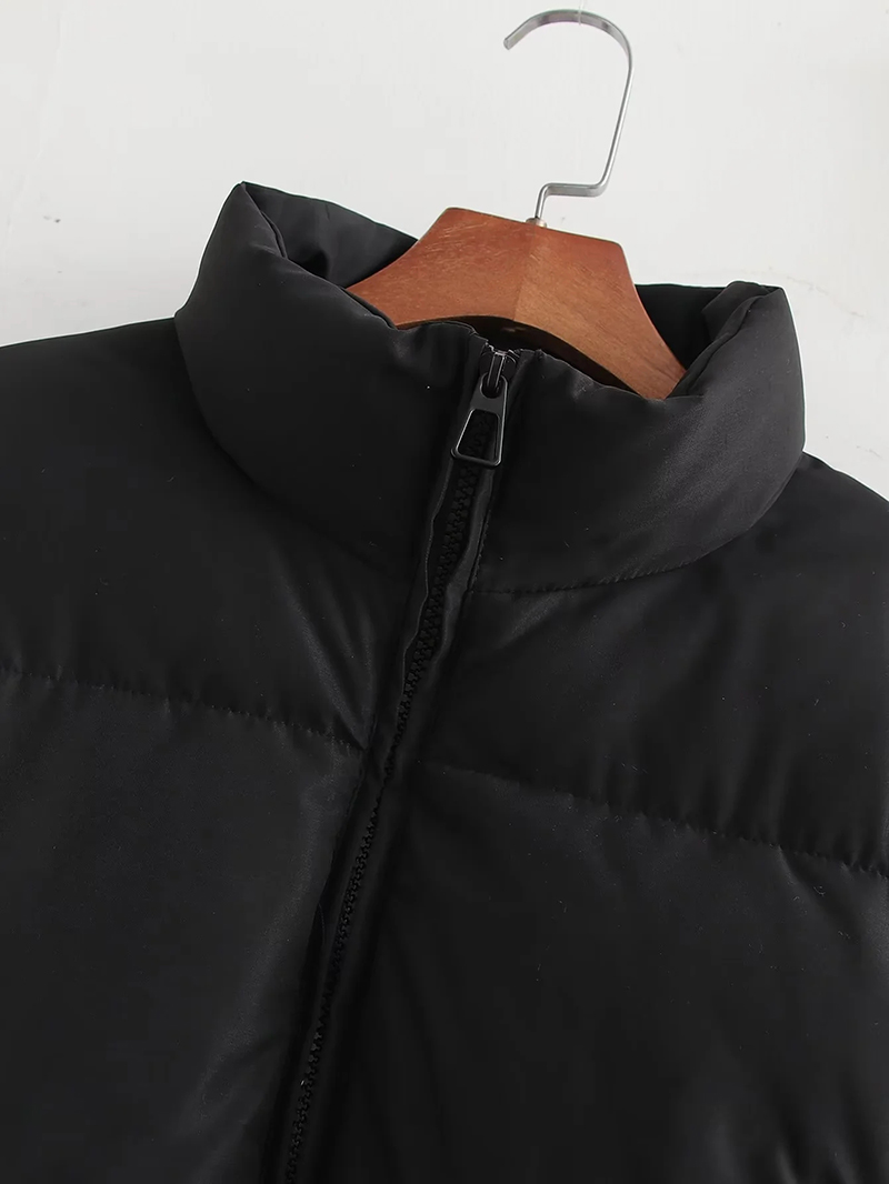 Fashion Black Polyester Stand Collar Zipper Short Jacket,Coat-Jacket