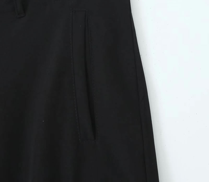 Fashion Black Low-rise Multi-pocket Straight-leg Trousers,Pants