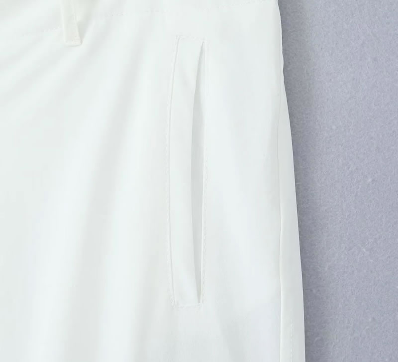 Fashion White Low-rise Multi-pocket Straight-leg Trousers,Pants