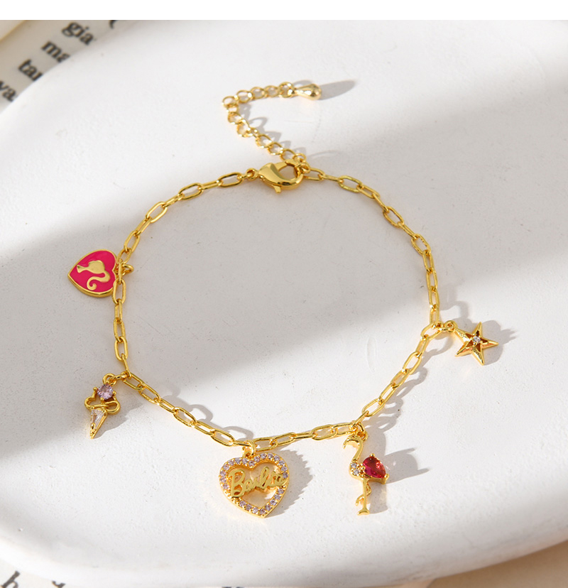 Fashion Gold Copper Inlaid Zircon Drop Oil Love Letter Flamingo Pendant Bracelet,Bracelets