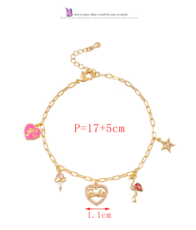 Fashion Gold Copper Inlaid Zircon Drop Oil Love Letter Flamingo Pendant Bracelet,Bracelets