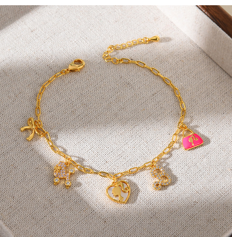 Fashion Gold Copper Inlaid Zircon Drop Oil Love Letter Bow Pendant Bracelet,Bracelets