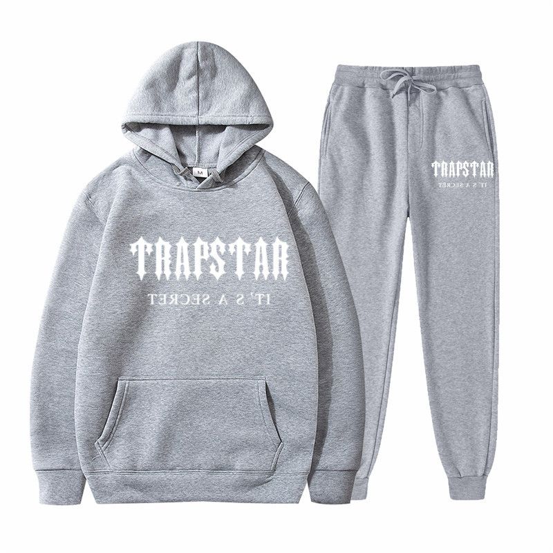 Fashion Light Gray Jacket + Light Gray Pants Polyester Printed Hooded Sweatshirt + Tie-up Trousers,Hoodies