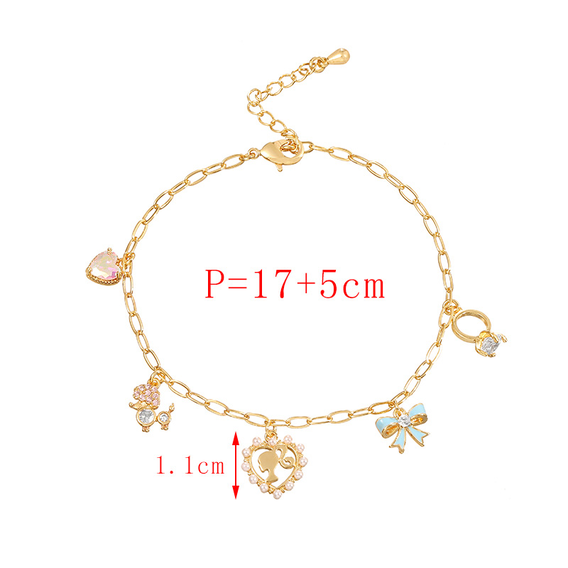 Fashion Gold Copper Inlaid Zircon Drop Oil Love Bow Bracelet,Bracelets