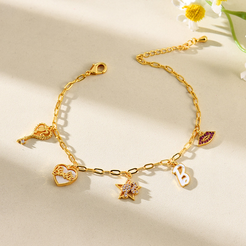 Fashion Gold Copper Inlaid Zircon Drop Oil Love Letters Five-pointed Star Bracelet,Bracelets