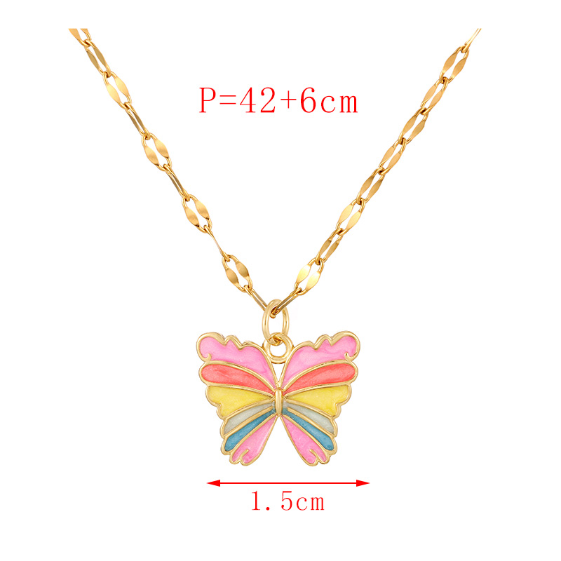 Fashion Golden 9 Titanium Steel Zirconia Butterfly Pendant Necklace,Necklaces