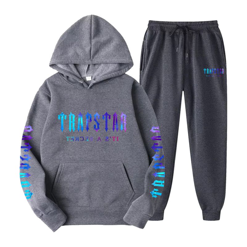 Fashion Blue Jacket + Blue Pants Polyester Printed Hooded Sweatshirt With Leggings And Trousers Set,Hoodies