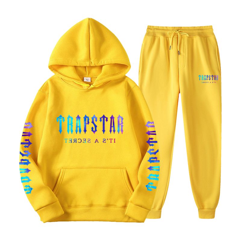 Fashion Yellow Clothes + Yellow Pants Polyester Printed Hooded Sweatshirt With Leggings And Trousers Set,Hoodies