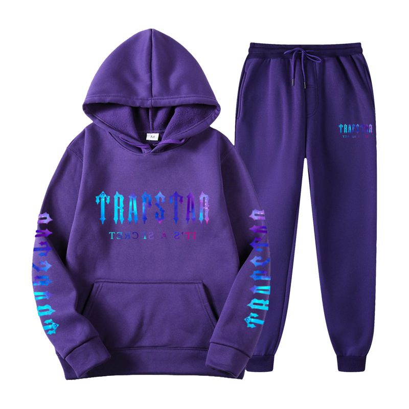 Fashion Purple Clothes + Purple Pants Polyester Printed Hooded Sweatshirt With Leggings And Trousers Set,Hoodies