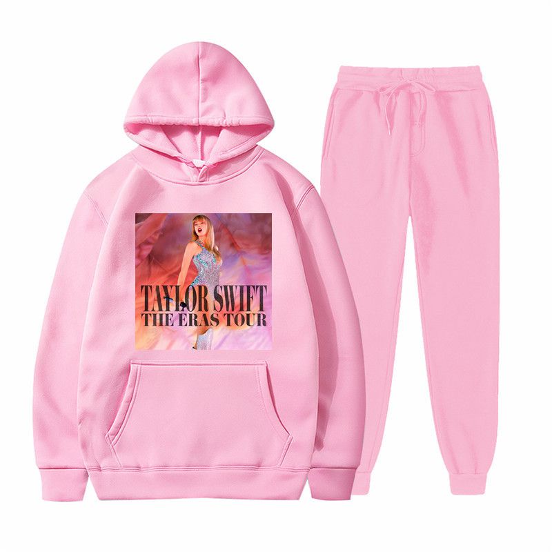 Fashion Pink Shirt + Pink Pants Polyester Printed Hooded Sweatshirt With Leggings And Trousers Set,Hoodies