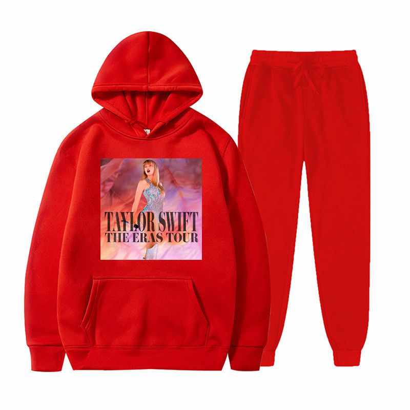 Fashion Red Coat + Red Pants Polyester Printed Hooded Sweatshirt With Leggings And Trousers Set,Hoodies