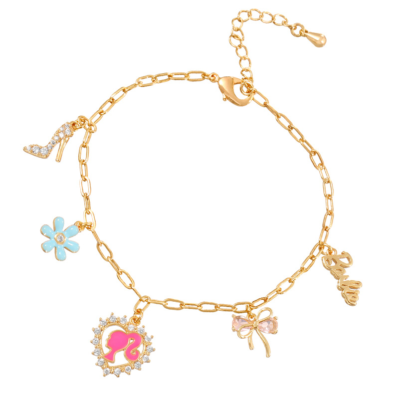 Fashion Color Copper Inlaid Zircon Drop Oil Love Girl Flower Pendant Bracelet,Bracelets