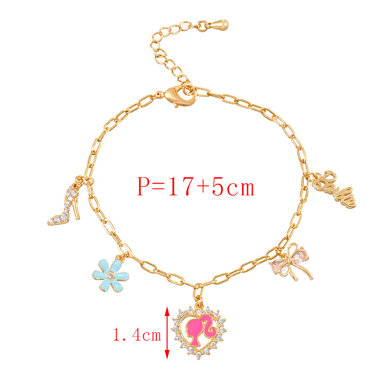 Fashion Color Copper Inlaid Zircon Drop Oil Love Girl Flower Pendant Bracelet,Bracelets
