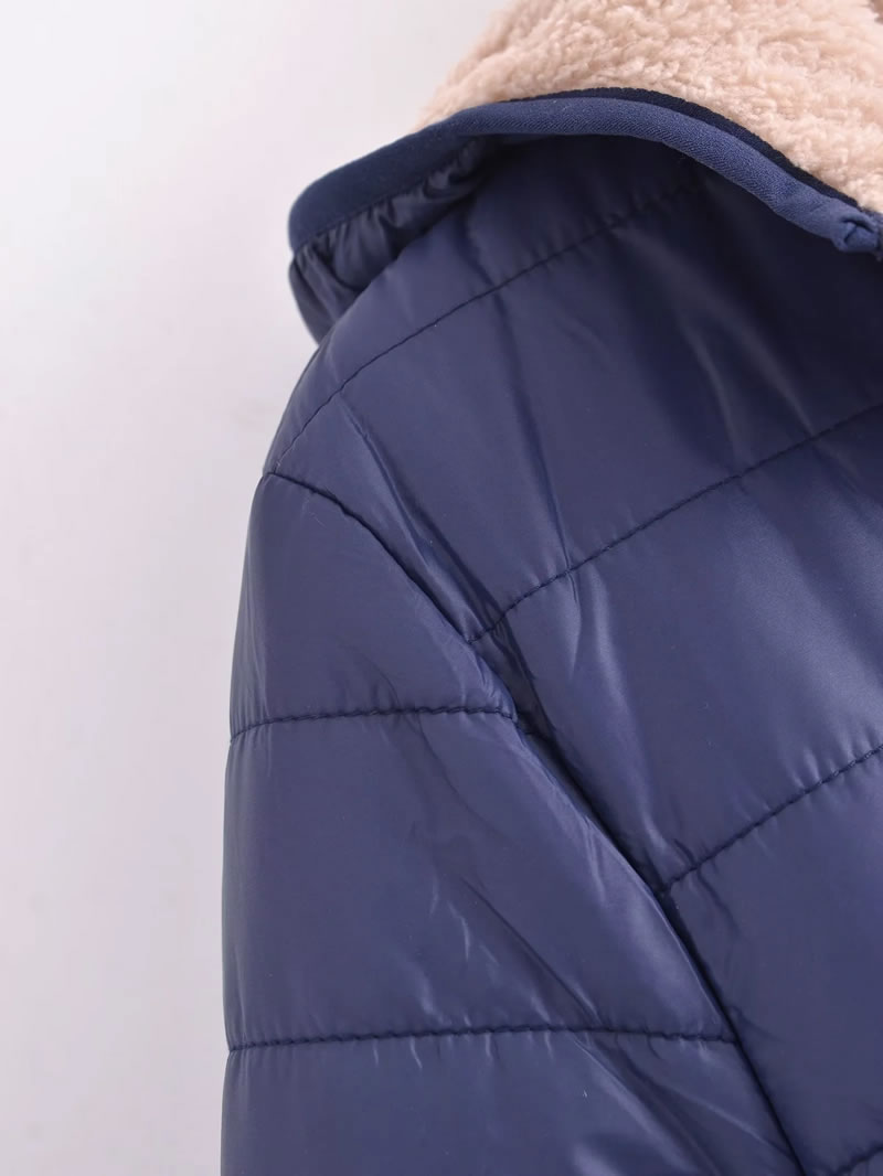 Fashion Blue Polyester Embroidery Hooded Jacket,Coat-Jacket