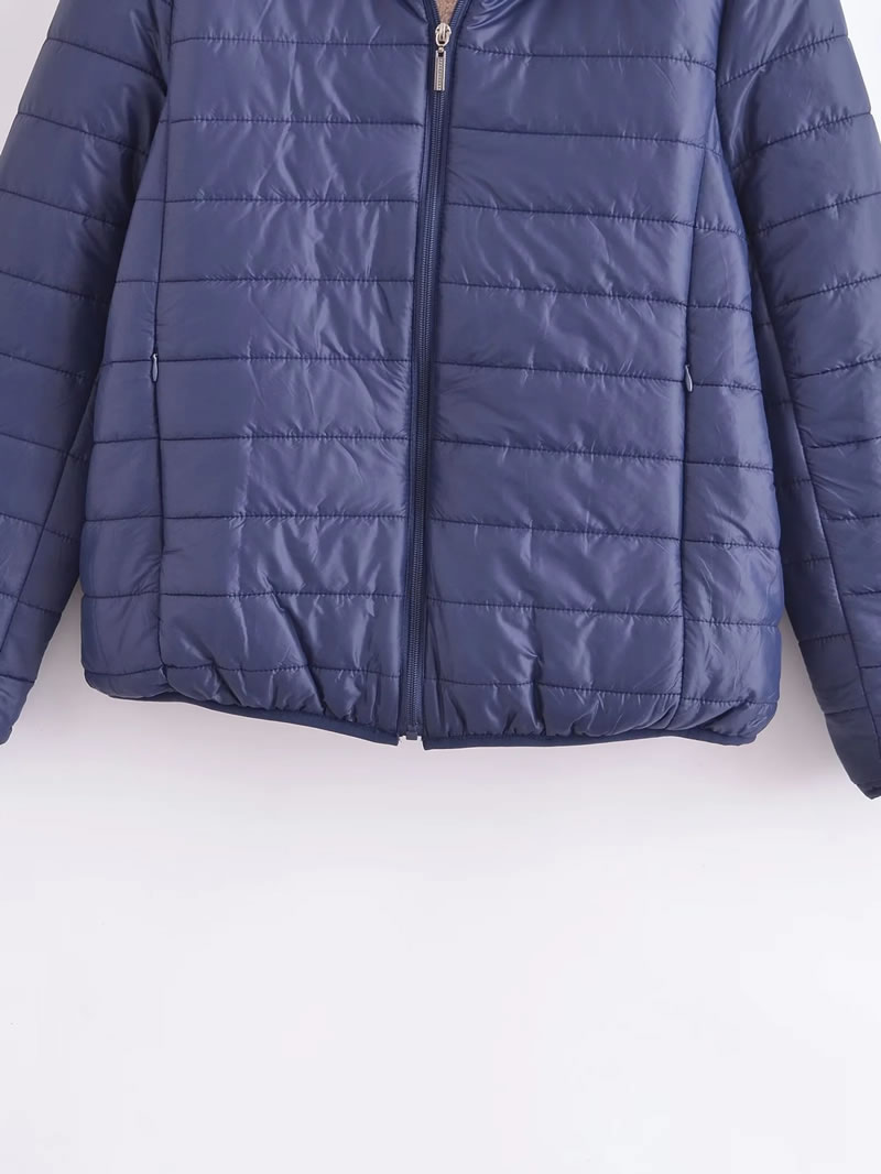 Fashion Blue Polyester Embroidery Hooded Jacket,Coat-Jacket