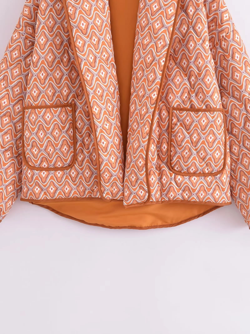 Fashion Orange Polyester Printed Long Sleeve Jacket,Coat-Jacket