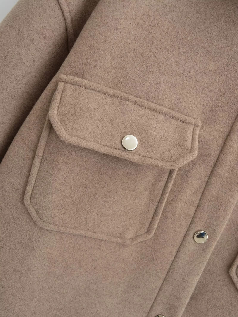 Fashion Brown Solid Color Cotton Lapel Buttoned Jacket,Coat-Jacket