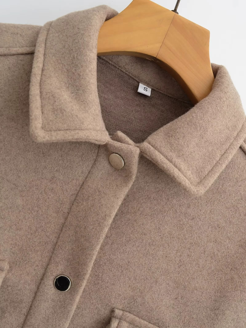 Fashion Brown Solid Color Cotton Lapel Buttoned Jacket,Coat-Jacket