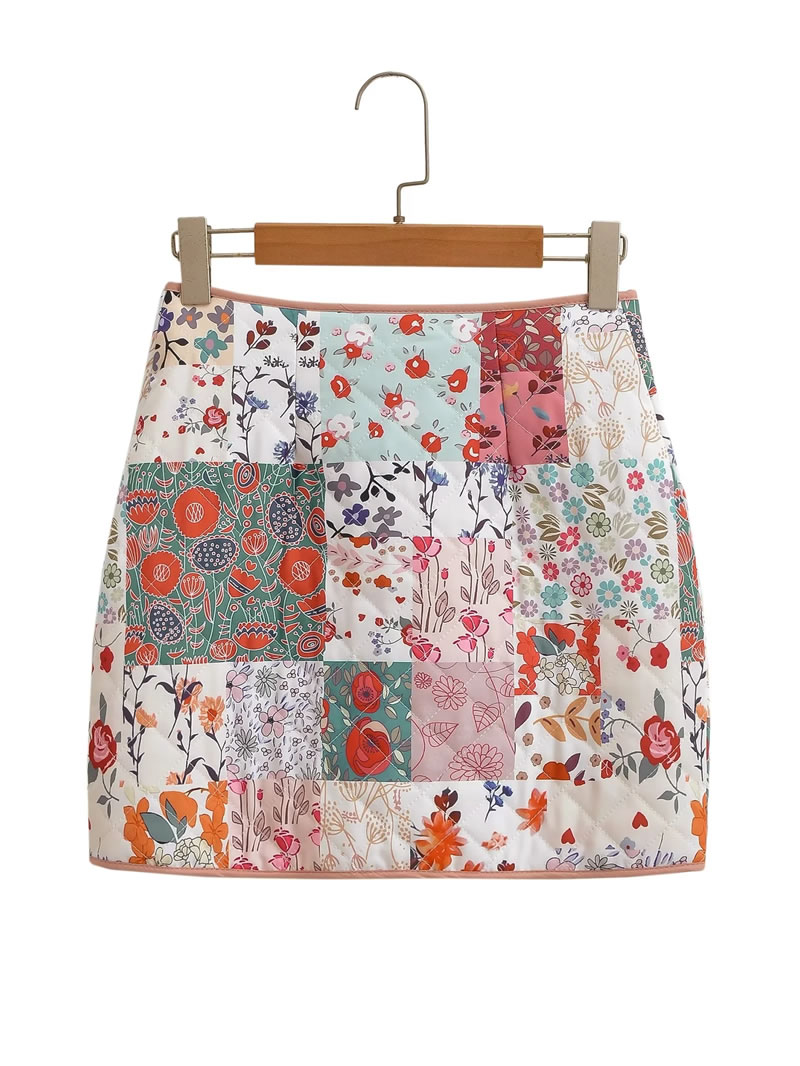 Fashion Color Polyester Printed Zipped Skirt,Skirts