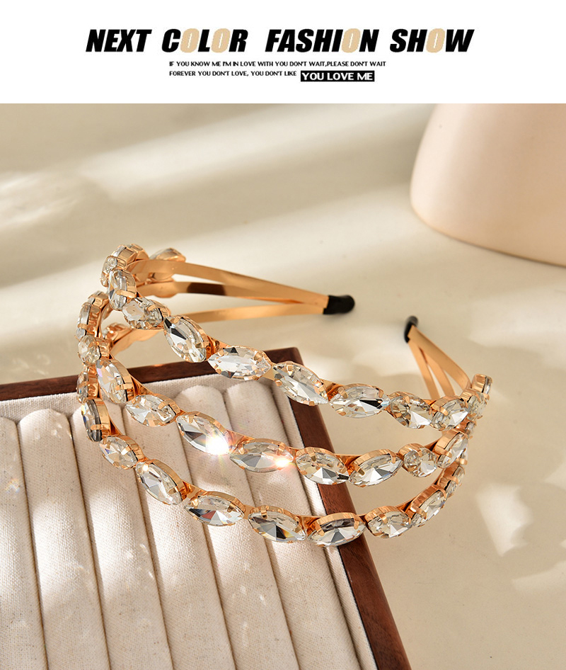 Fashion Gold Alloy Diamond-encrusted Multi-layered Wide-brimmed Headband,Head Band