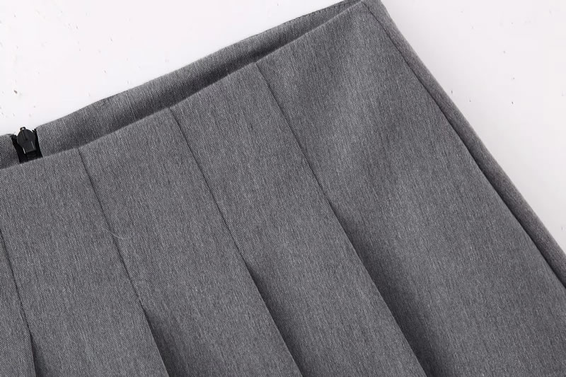 Fashion Grey Polyester Pleated Skirt,Skirts