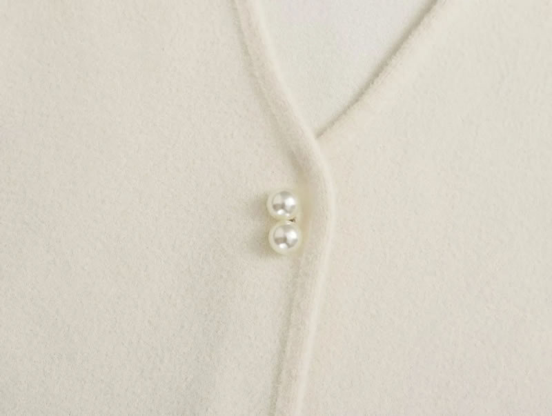Fashion Beige Pearl Button Hemmed Vest Jacket,Coat-Jacket