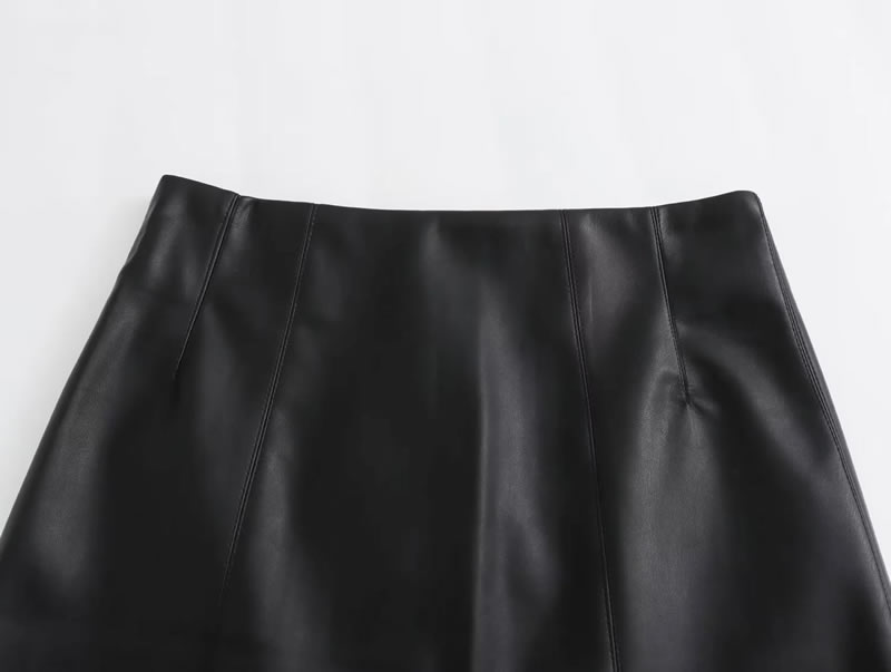 Fashion Black Pu Leather Pleated Skirt,Skirts