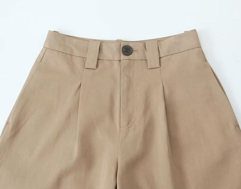Fashion Khaki Polyester Pleated Legged Trousers,Pants