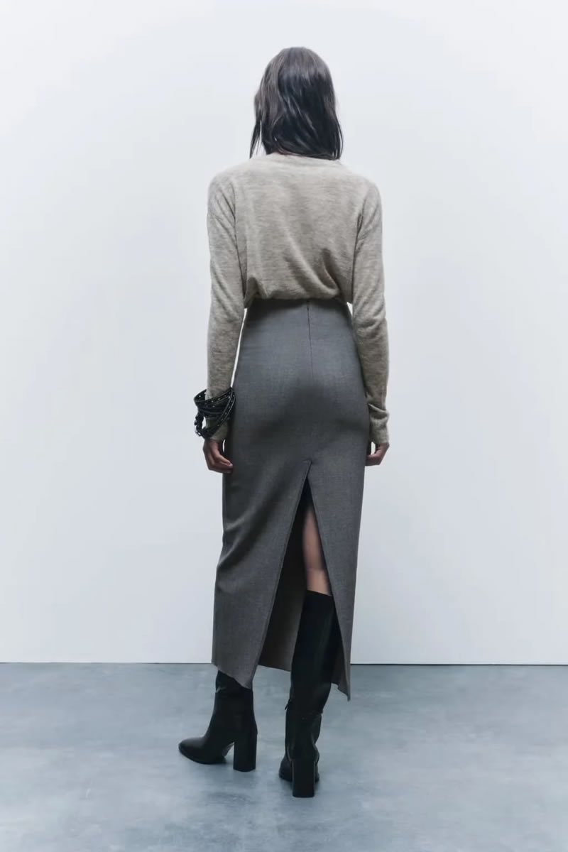 Fashion Grey Polyester Straight Skirt,Skirts