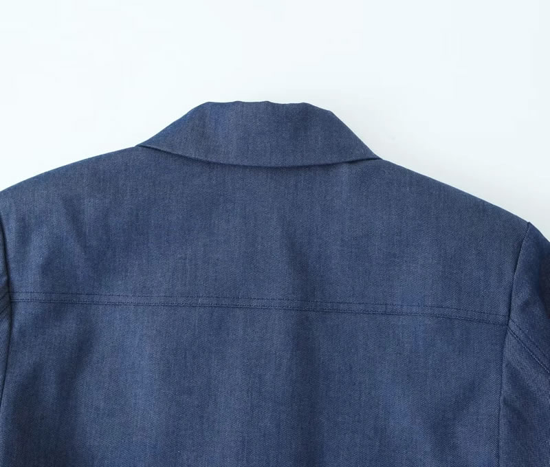 Fashion Blue Polyester Lapel Buttoned Jacket,Coat-Jacket