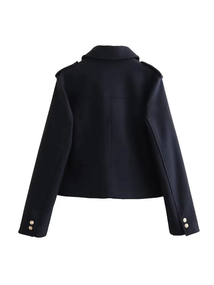 Fashion Black Woven Buttoned Soft Jacket,Coat-Jacket