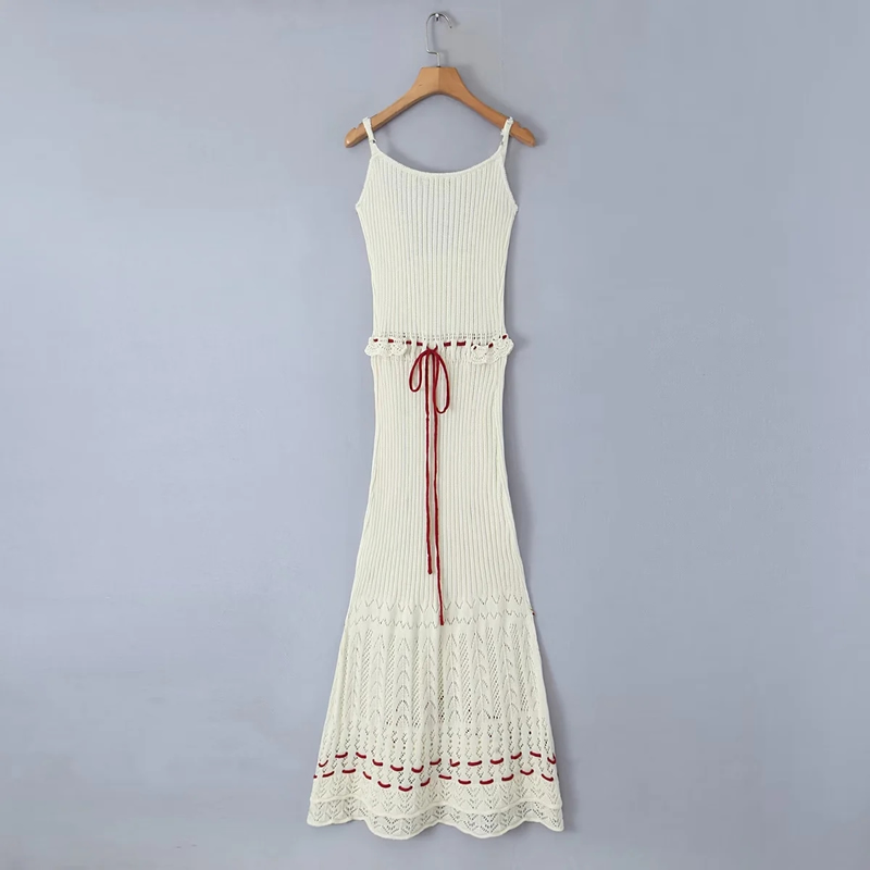 Fashion Off-white Blended Cherry Knit Camisole Maxi Skirt,Long Dress