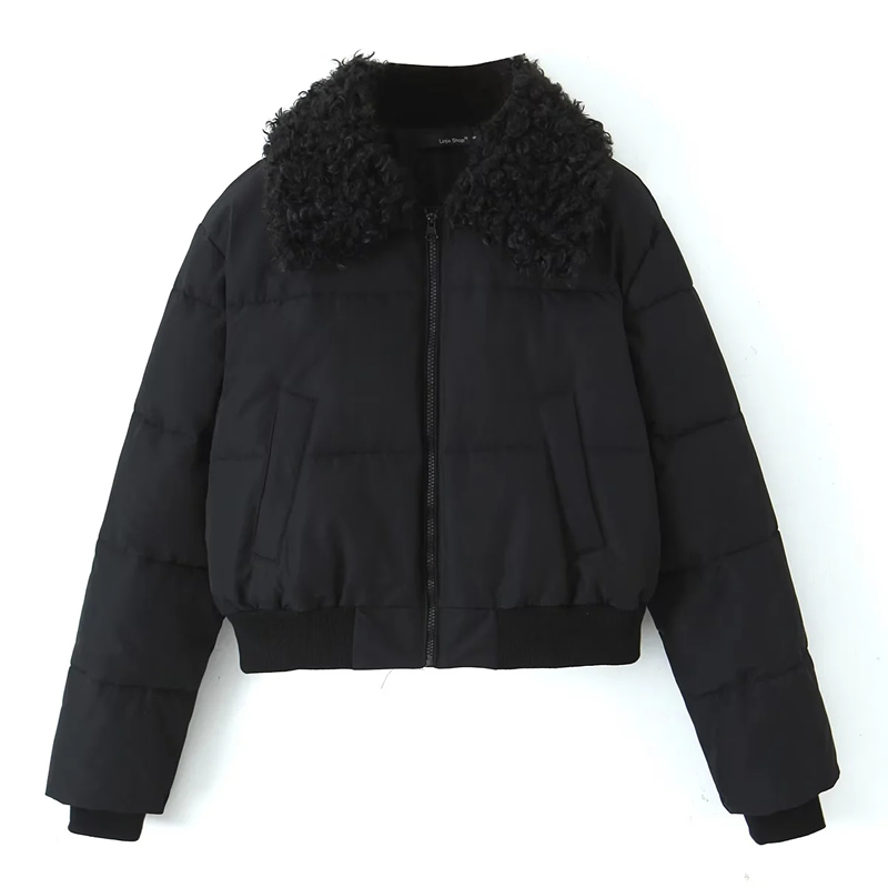 Fashion Black Lambswool Lapel Zipped Jacket,Coat-Jacket