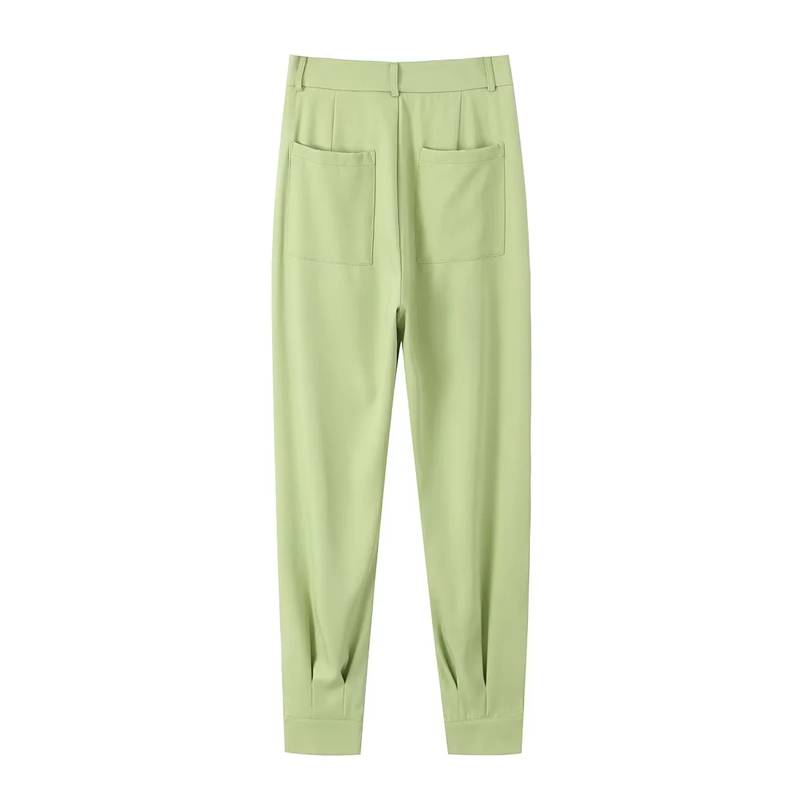 Fashion Green Woven Crew Neck Long Sleeve Trousers Suit,T-shirts