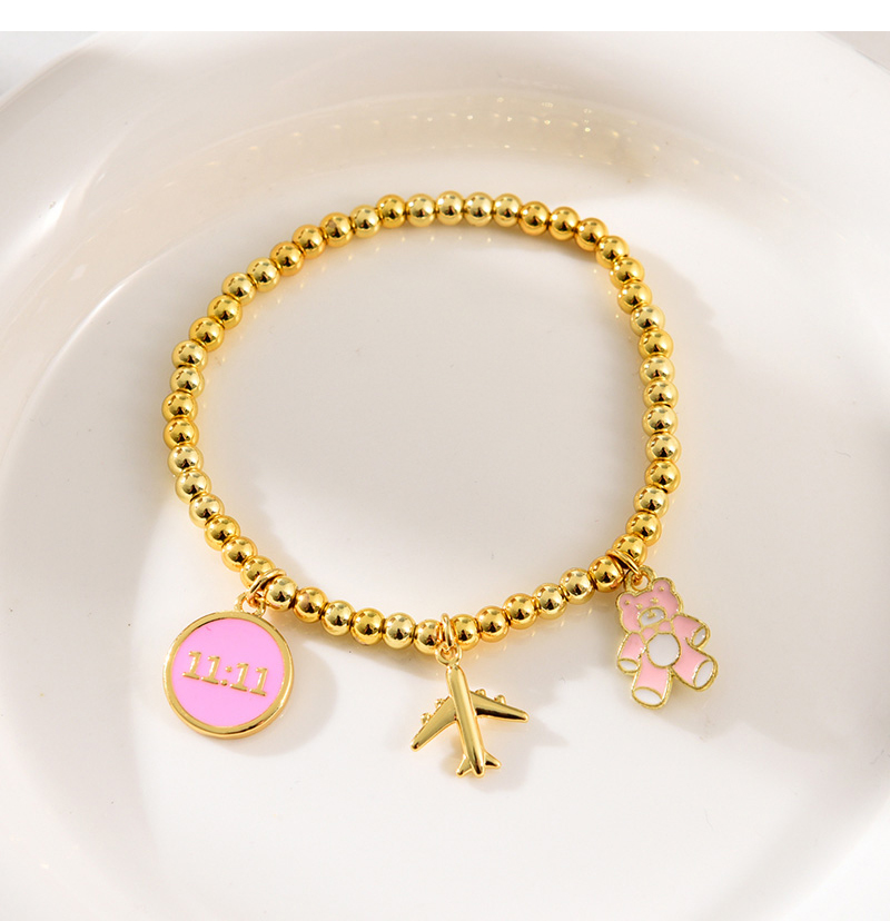 Fashion Golden 3 Copper Oil Dripping Bear Airplane Pendant Beaded Bracelet,Bracelets