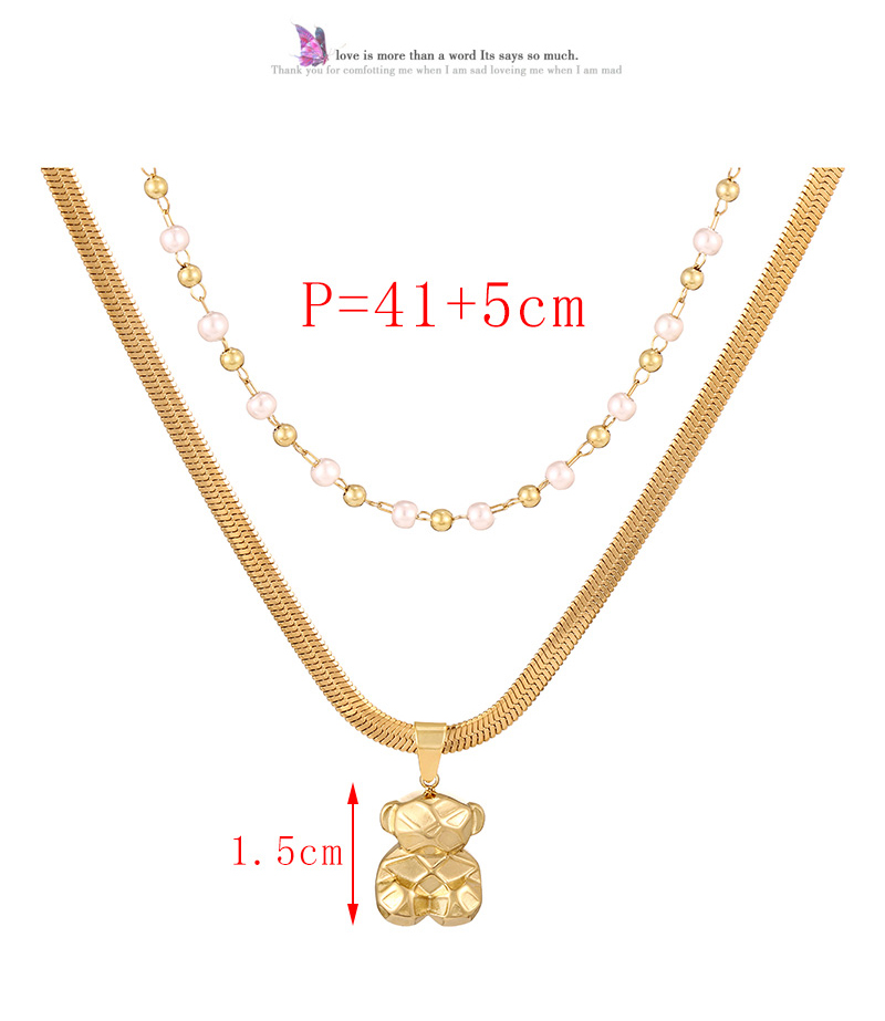 Fashion Golden 1 Titanium Steel Bear Pearl Double Layer Necklace,Necklaces