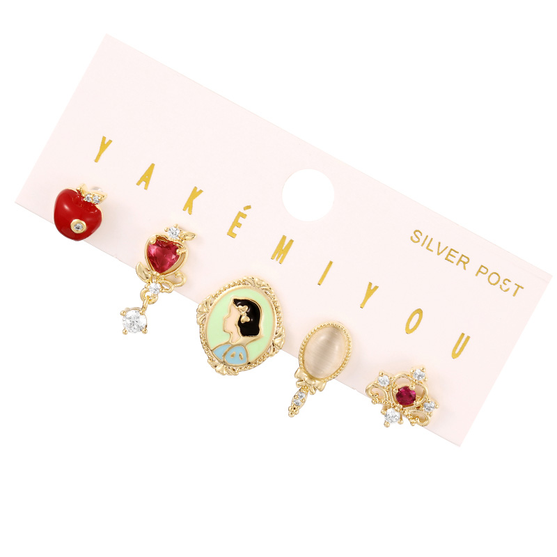 Fashion Gold Copper Inlaid Zirconium Cartoon Princess Pendant Earrings Set Of 5,Earring Set