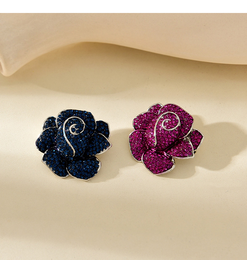 Fashion Navy Blue Alloy Diamond Flower Brooch,Korean Brooches