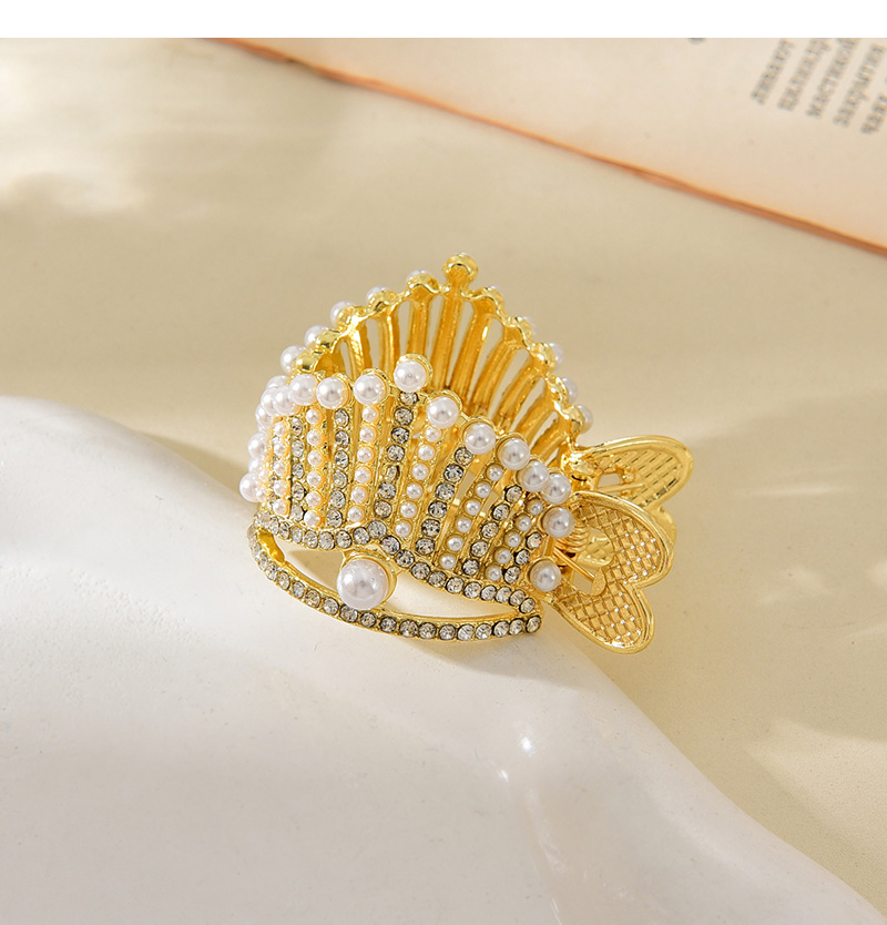 Fashion Gold Alloy Diamond Pearl Hollow Crown Clip,Hair Claws