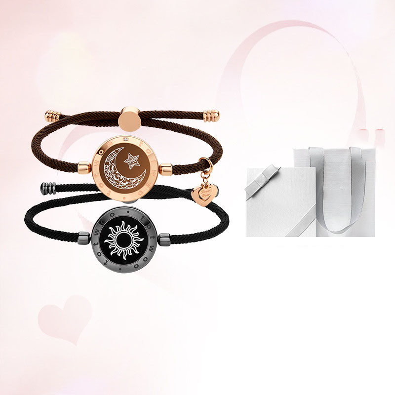 Fashion [rechargeable Flash Vibrator Pair] Sun And Moon Lovers Braided Leather Rope Silver Style Comes With A Exquisite Gift Box And Gift Bag A Pair Of Titanium Steel Geometric Star Moon And Sun Induction Bracelets (charged),Bracelets