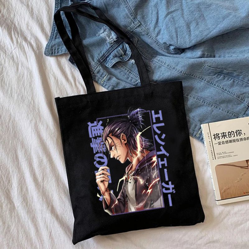 Fashion W Black Canvas Printed Anime Character Large Capacity Shoulder Bag,Messenger bags