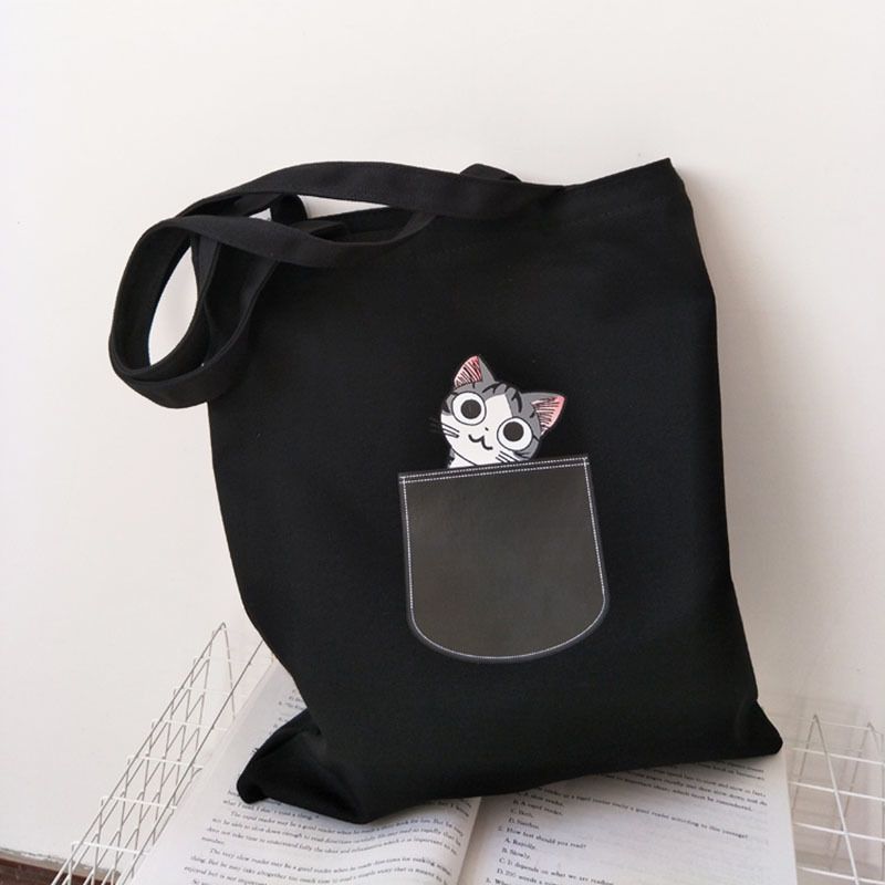 Fashion A Black Canvas Pocket Cat And Dog Large Capacity Shoulder Bag,Messenger bags
