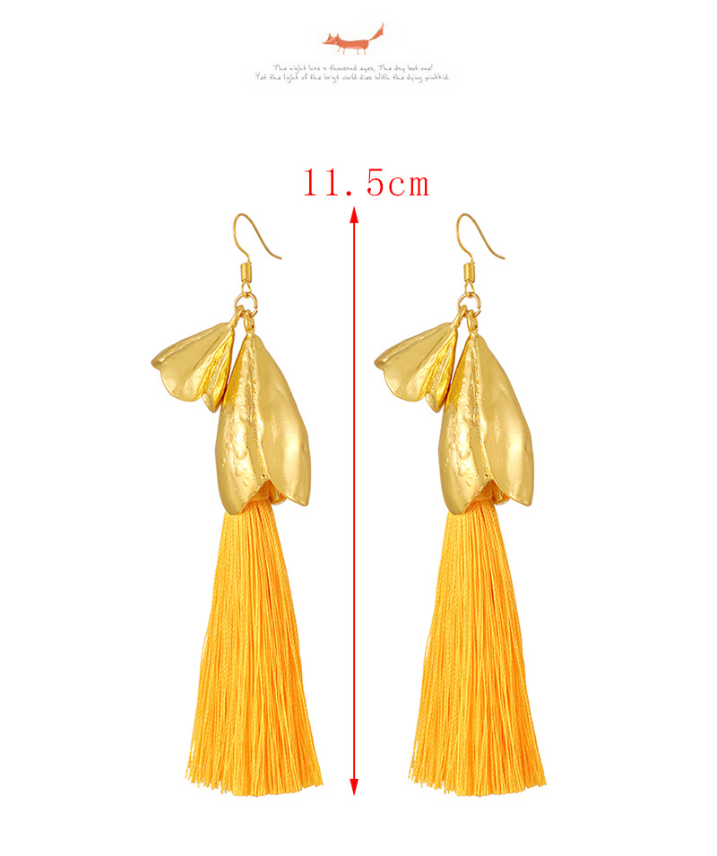Fashion Gold + Rose Red Alloy Flower Pendant Long Tassel Earrings,Drop Earrings