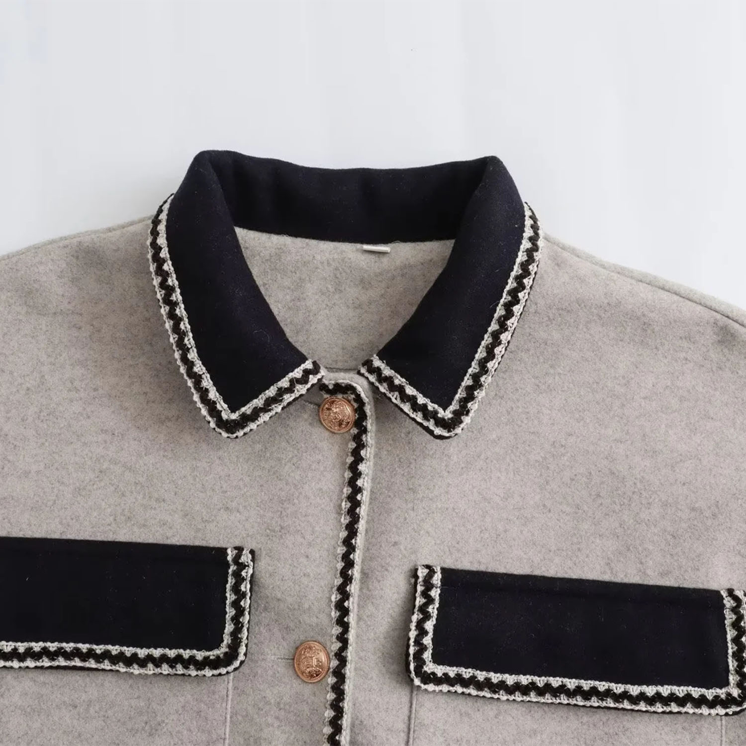 Fashion Grey Workwear Color Block Lapel Jacket,Coat-Jacket