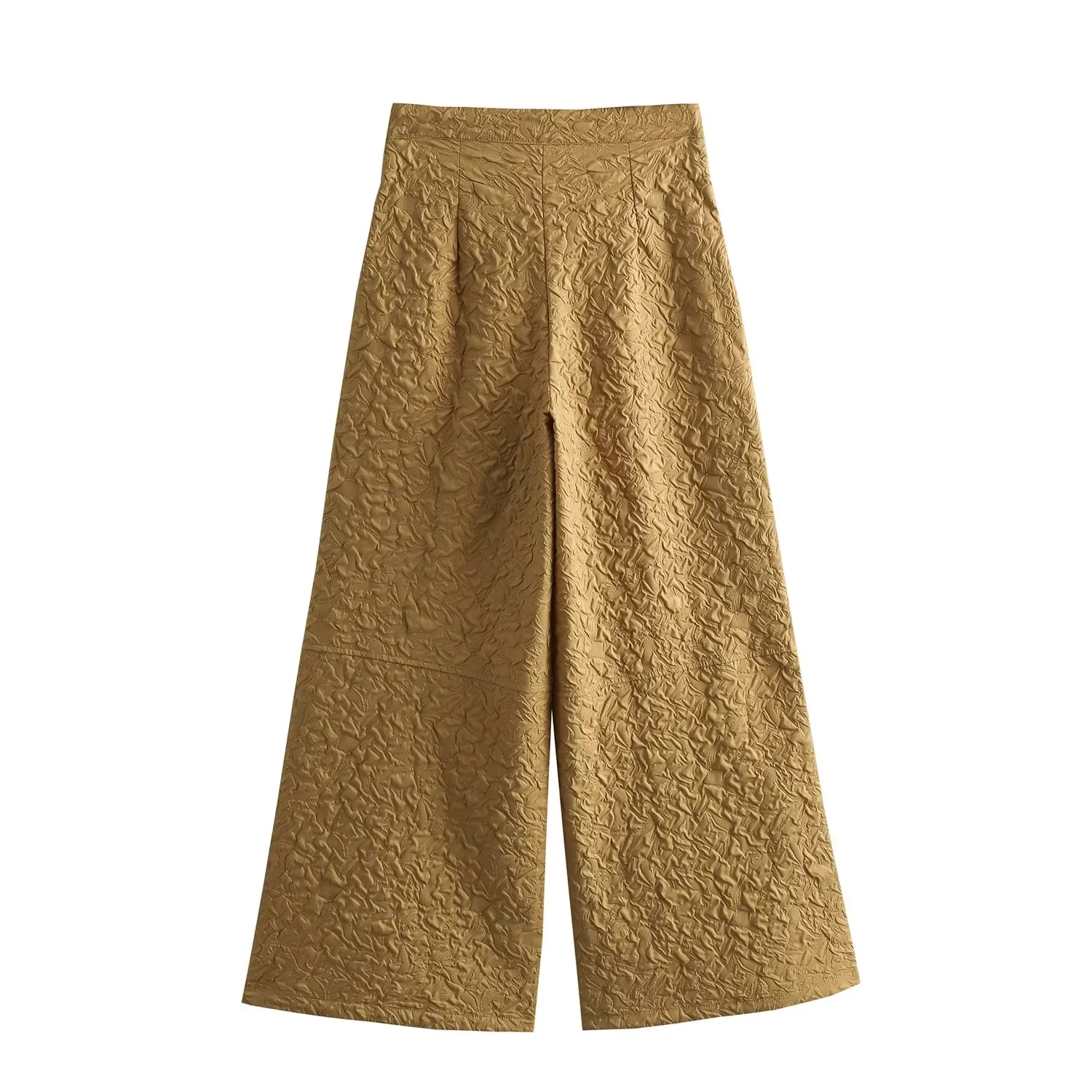 Fashion Khaki Textured Straight-leg Trousers,Pants