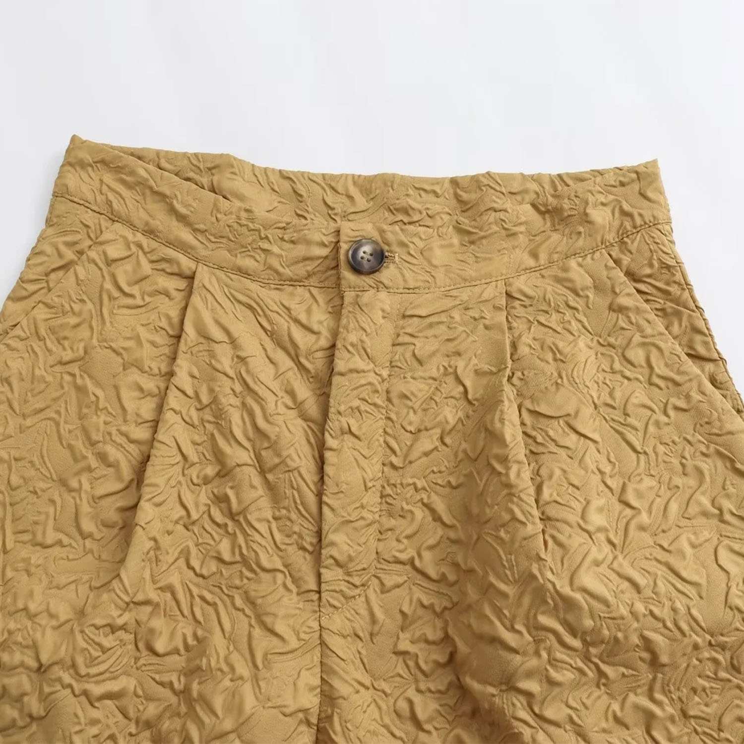 Fashion Khaki Textured Straight-leg Trousers,Pants