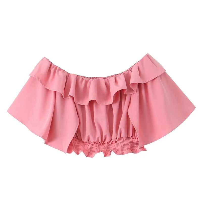Fashion Pink Polyester One-shoulder Top And Shorts Set,Shorts
