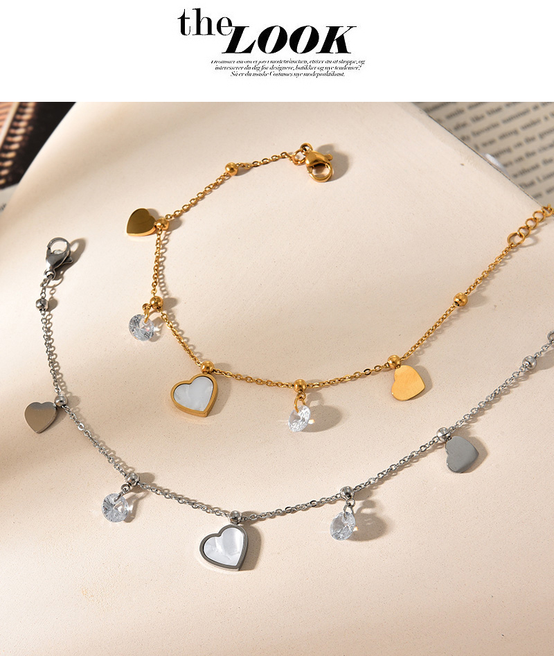 Fashion Silver Titanium Steel Inlaid Zircon Shell Love Pendant Bracelet,Necklaces