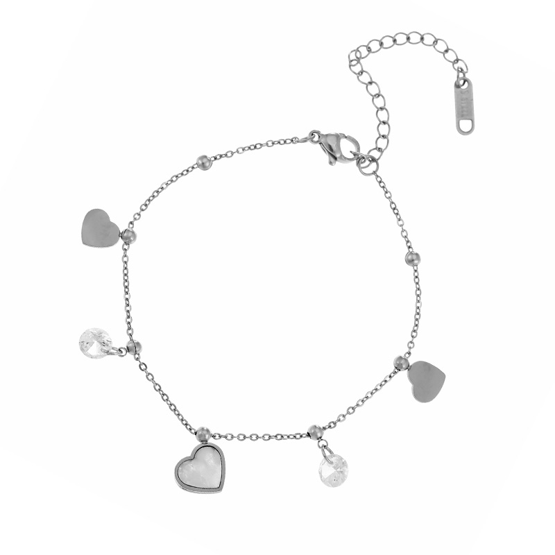 Fashion Silver Titanium Steel Inlaid Zircon Shell Love Pendant Bracelet,Necklaces