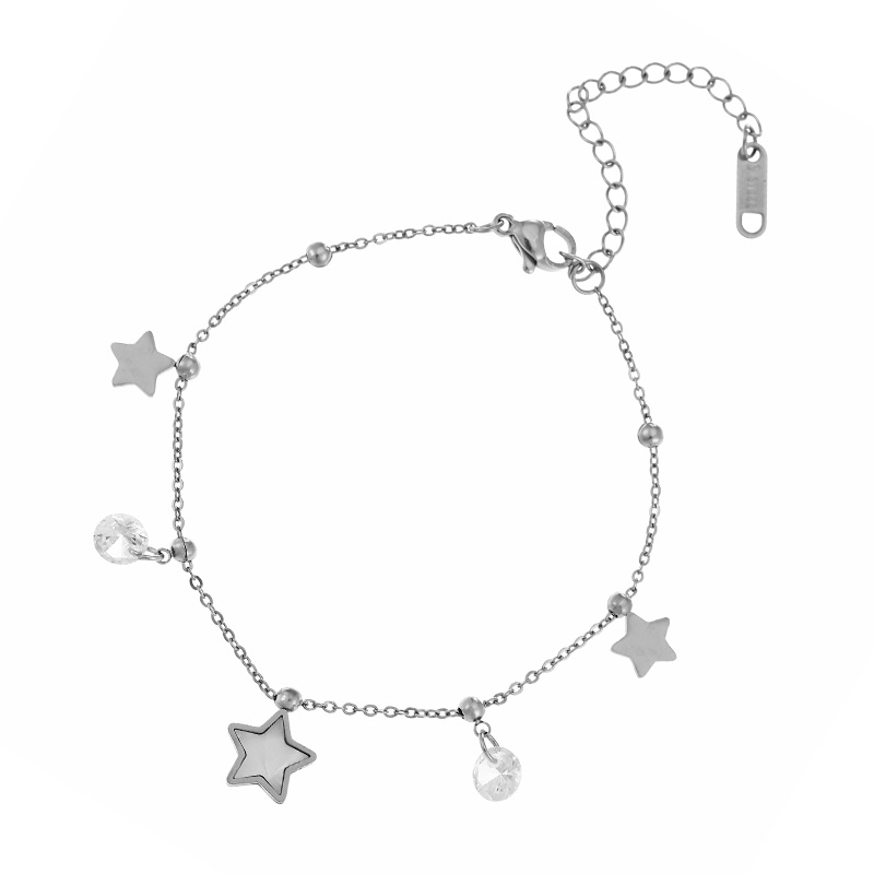 Fashion Silver Titanium Steel Inlaid Zircon Shell Pentagram Pendant Bracelet,Necklaces